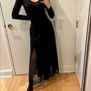 Tadashi Mesh Layered Black Maxi Evening Skirt, Sz 4